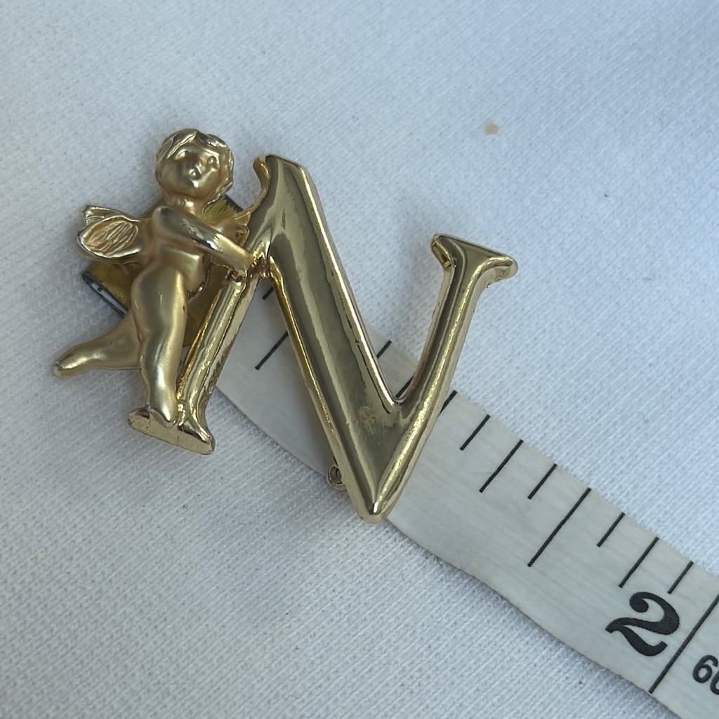Vintage Gold Cherub Brooch | Monogram N Brooch